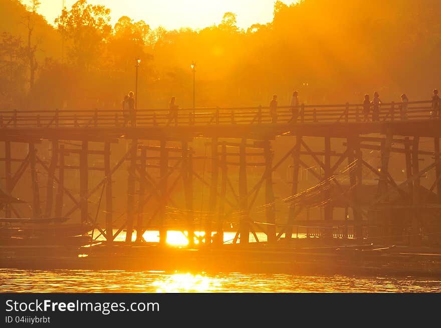 Saphan Mon - is the longest (400m) handmade wooden bridge in Amphoe Sangklaburi, Karnchanaburi province, Thailand. Saphan Mon - is the longest (400m) handmade wooden bridge in Amphoe Sangklaburi, Karnchanaburi province, Thailand.