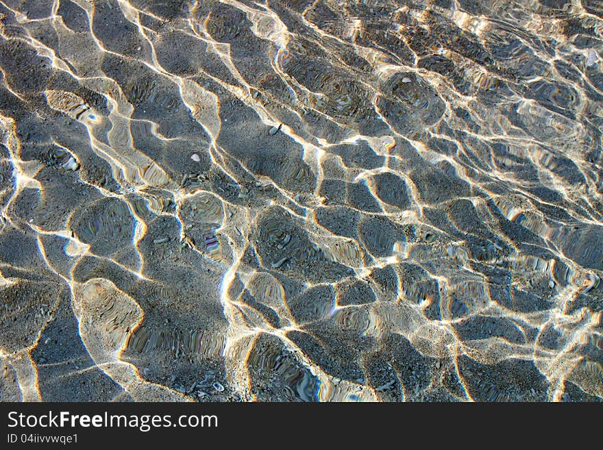 Ocean water motion with sun glints as background