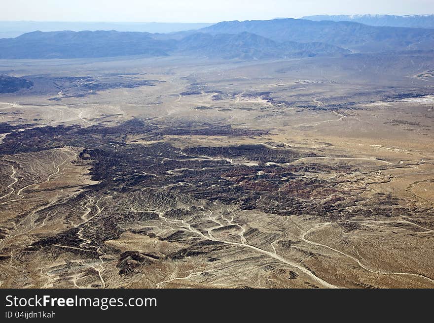 Arid off road recreation area in California from above