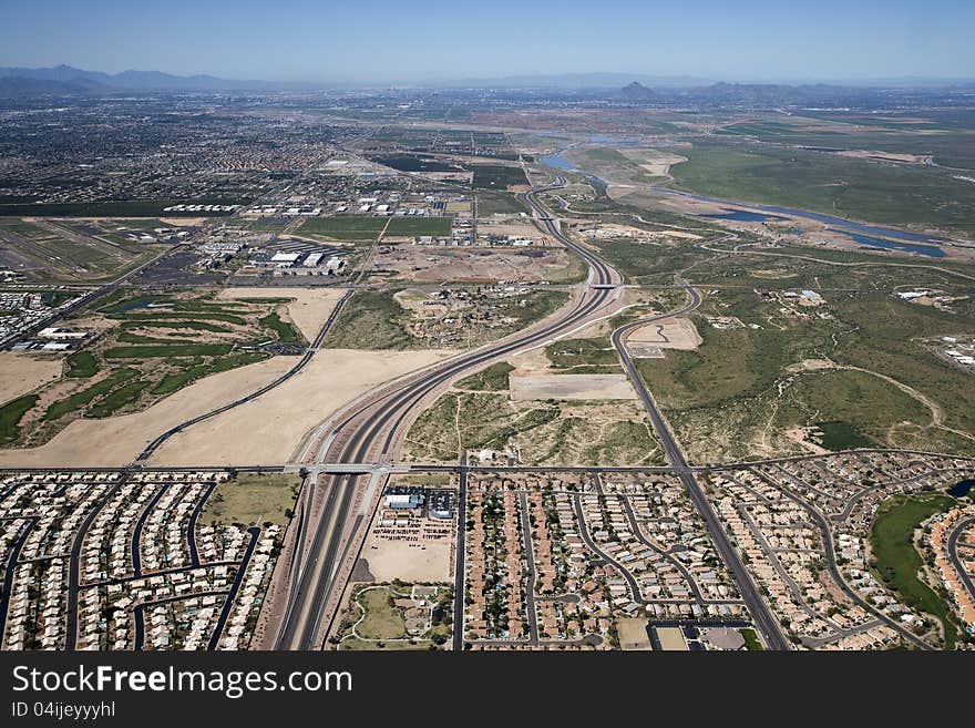 Aerial view of sunny east Mesa, Arizona