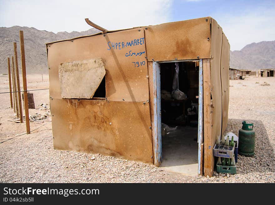 Makeshift supermarket on remote resort in Egypt