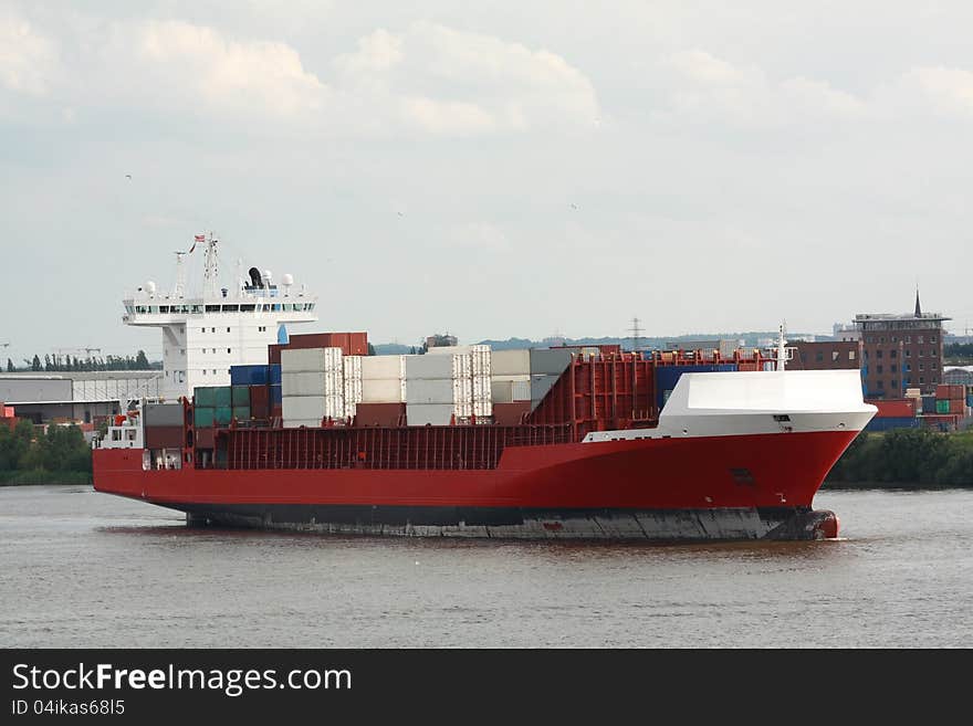 Container ship in harbor