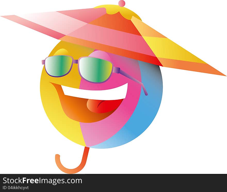 Beach ball with umbrella and sun glasses. Beach ball with umbrella and sun glasses