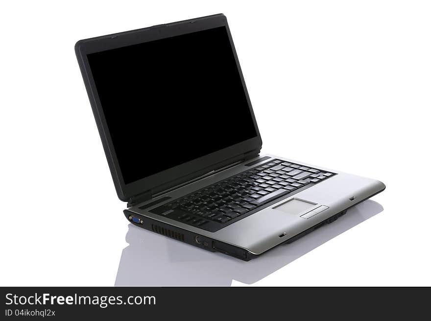 Black laptop isolated over white background. You can put your message on the screen. Black laptop isolated over white background. You can put your message on the screen