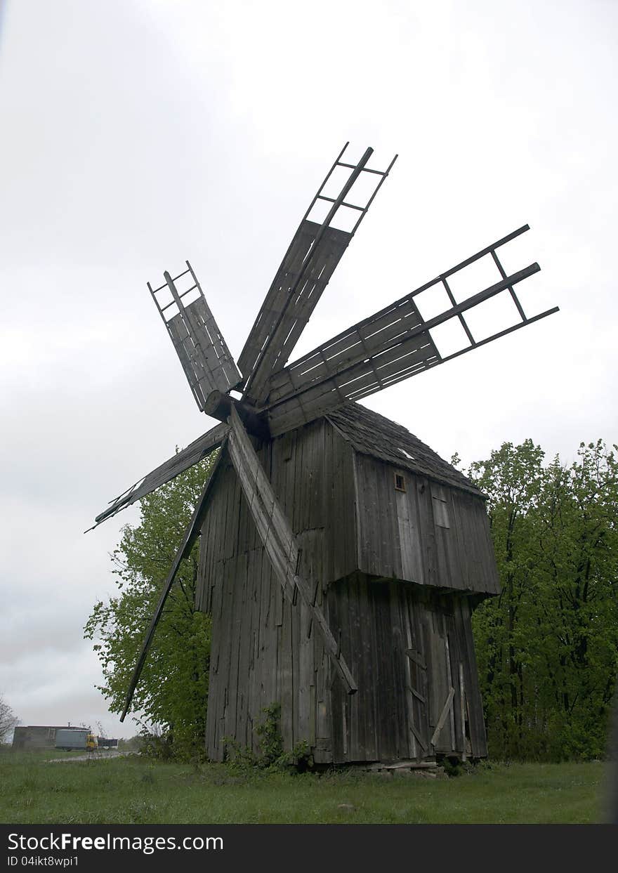 Old wooden windmill in Khotyn, Ukraine