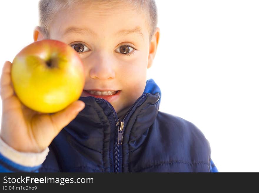 Little Boy Holding  Apple