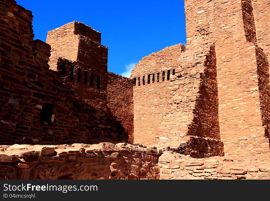 Spanish colonial church ruin at Quarai.  The native american pueblo here is pre spanish and dates to around 1300.  Both native and spanish left by 1677. Spanish colonial church ruin at Quarai.  The native american pueblo here is pre spanish and dates to around 1300.  Both native and spanish left by 1677.