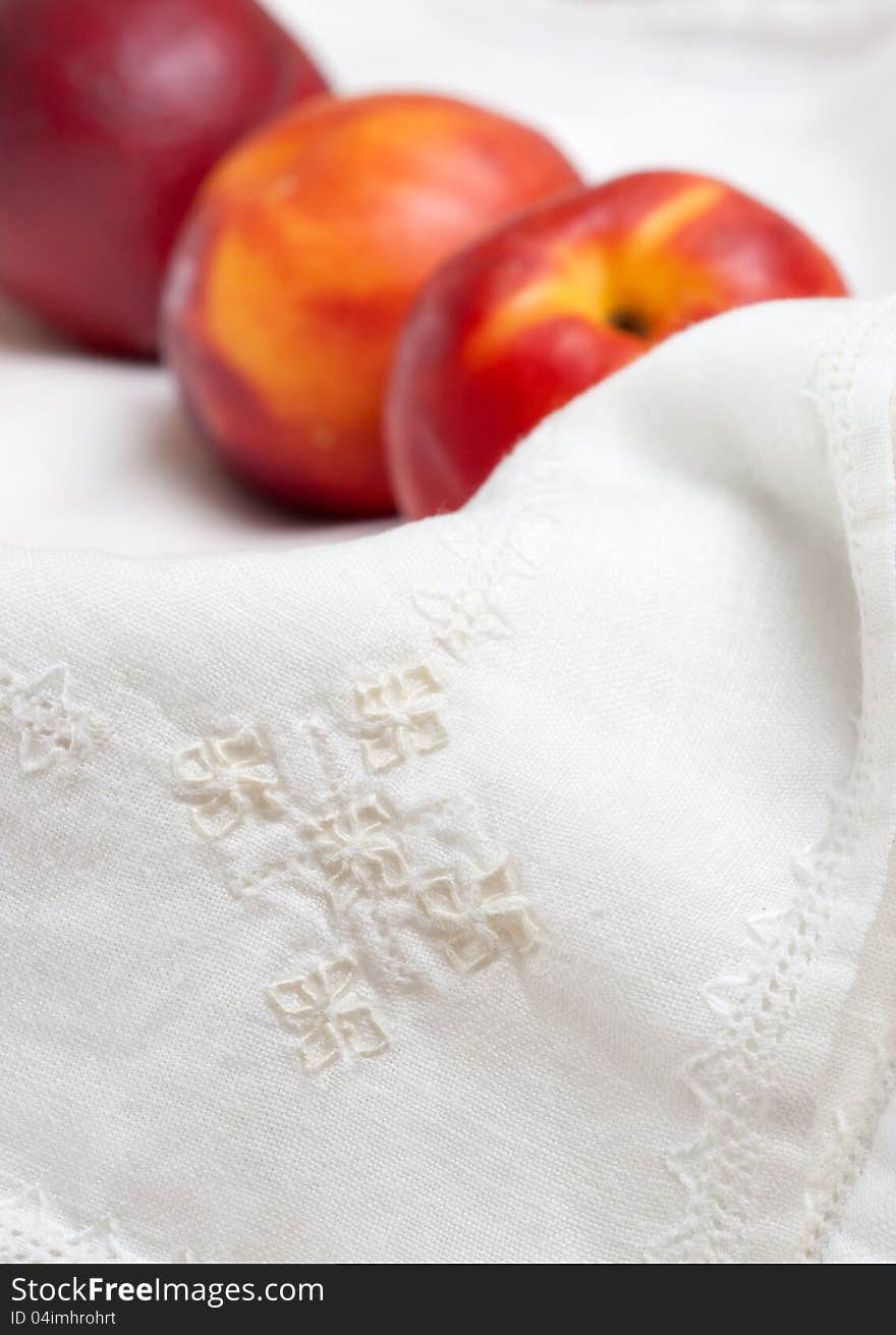 Napkin Embroidery and Nectarines