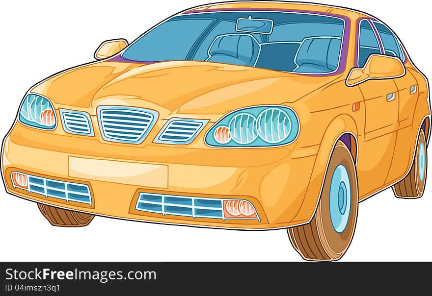 The illustration shows yellow car that looks in camera. The illustration done in a comic book style on a white background. The illustration shows yellow car that looks in camera. The illustration done in a comic book style on a white background.