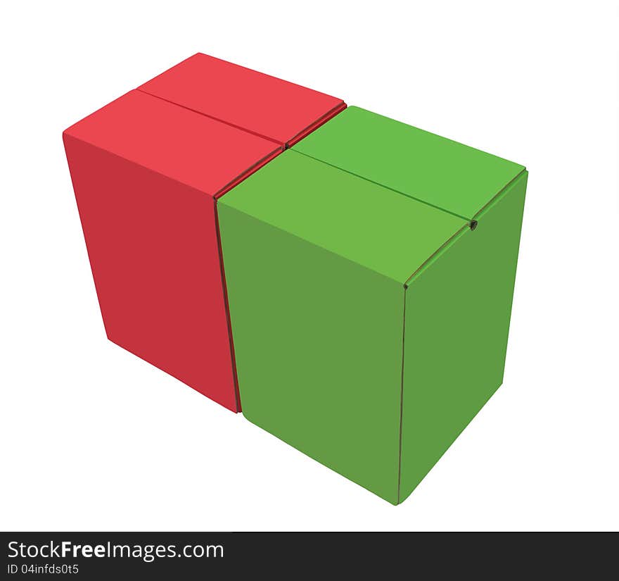 Two empty cardboard boxes in red & green color