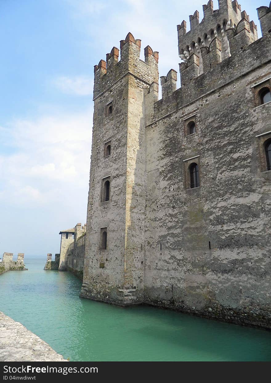 The fortified walls of Sirmione at Lake Garda in Italy. The fortified walls of Sirmione at Lake Garda in Italy