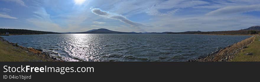 Panorama Reservoir on the background of the mounta