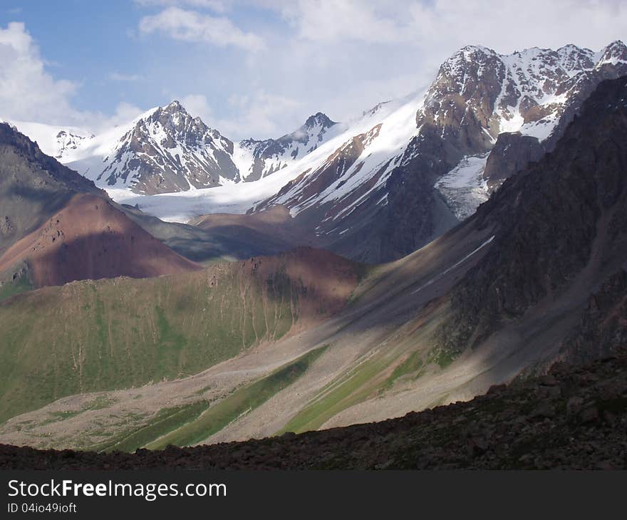 Mountain Valley shot from above the clouds Tien Shan