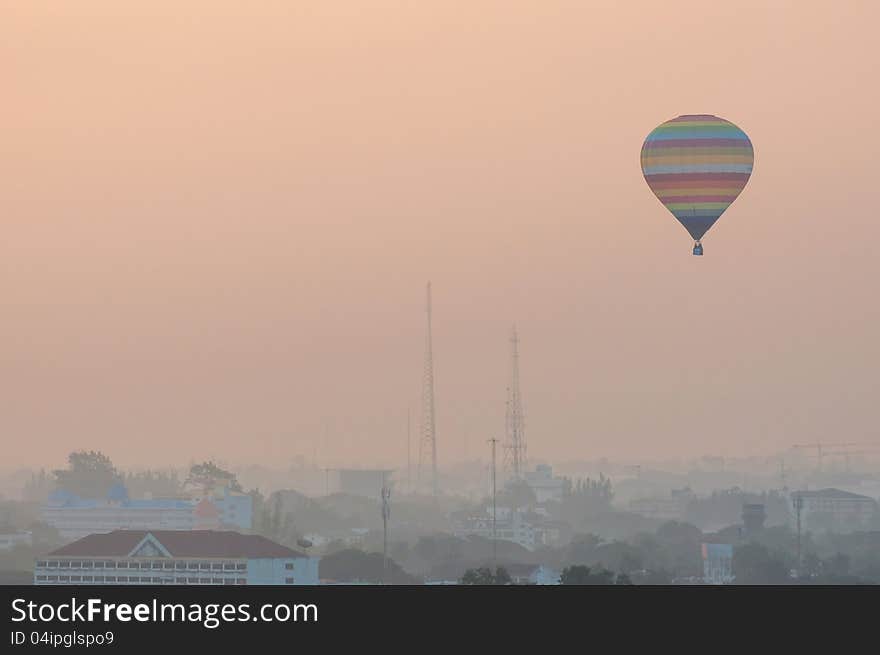 Colorful Hot Air Balloon in Early Morning Flight