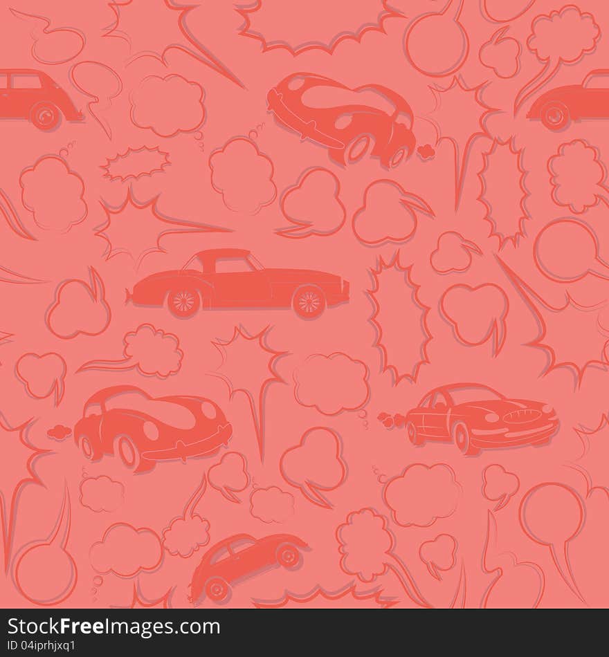 Seamless abstract car background with dialog bubble speech. Cute cloud chat tile for auto web site. Design element. Seamless abstract car background with dialog bubble speech. Cute cloud chat tile for auto web site. Design element.