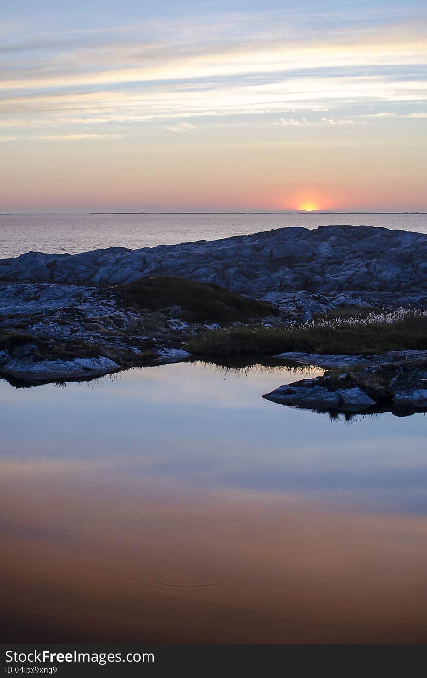 Beautiful sunset over norwegian sea