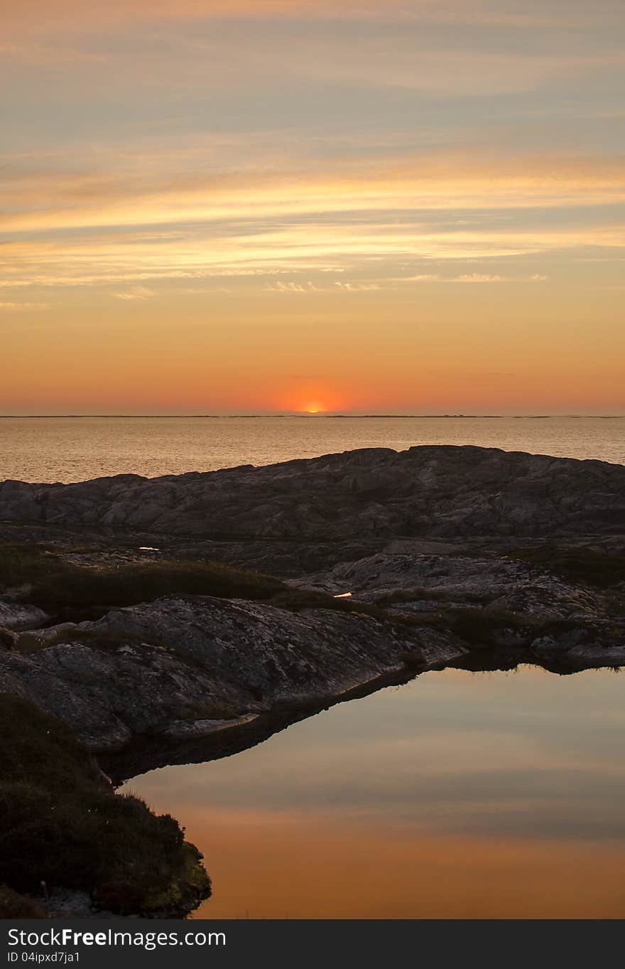 Beautiful sunset over norwegian sea