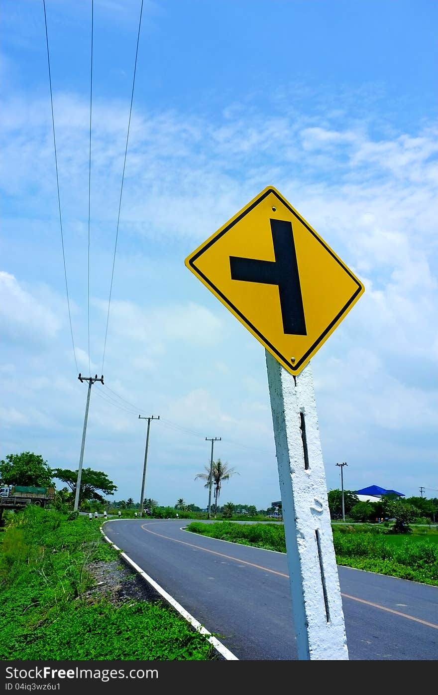 Country road and signs.