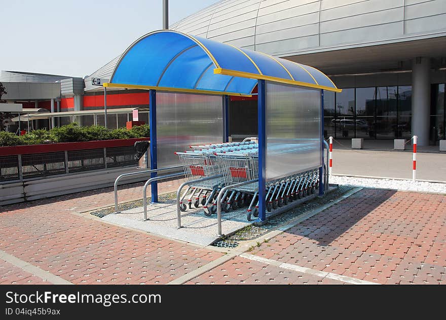 Set of stacked supermarket trolleys. Set of stacked supermarket trolleys