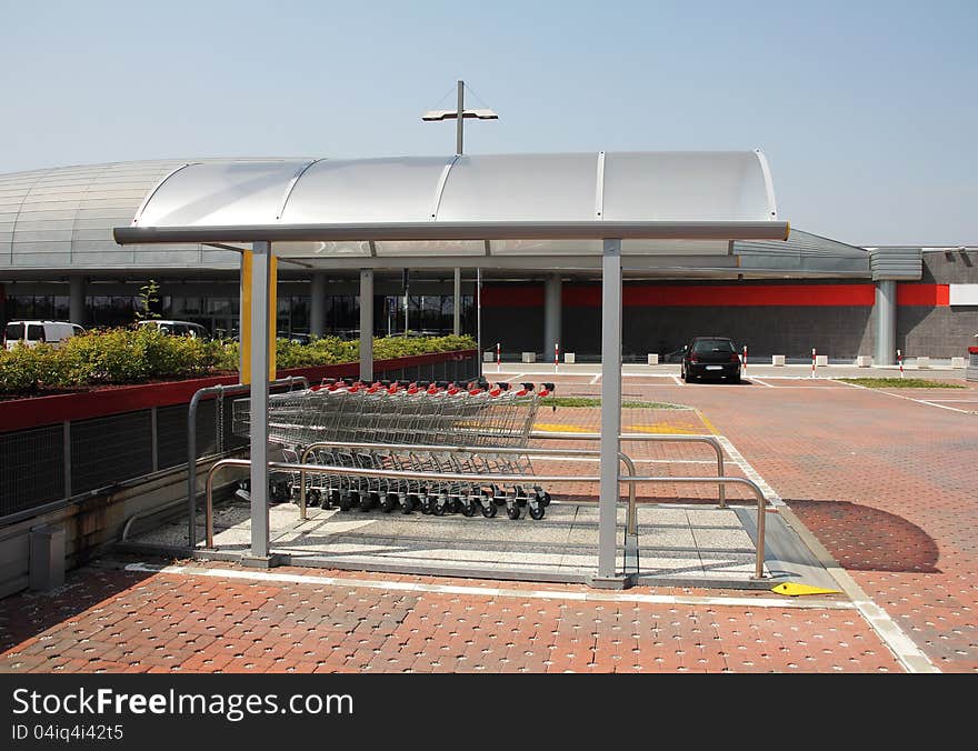 Set of stacked supermarket trolleys. Set of stacked supermarket trolleys