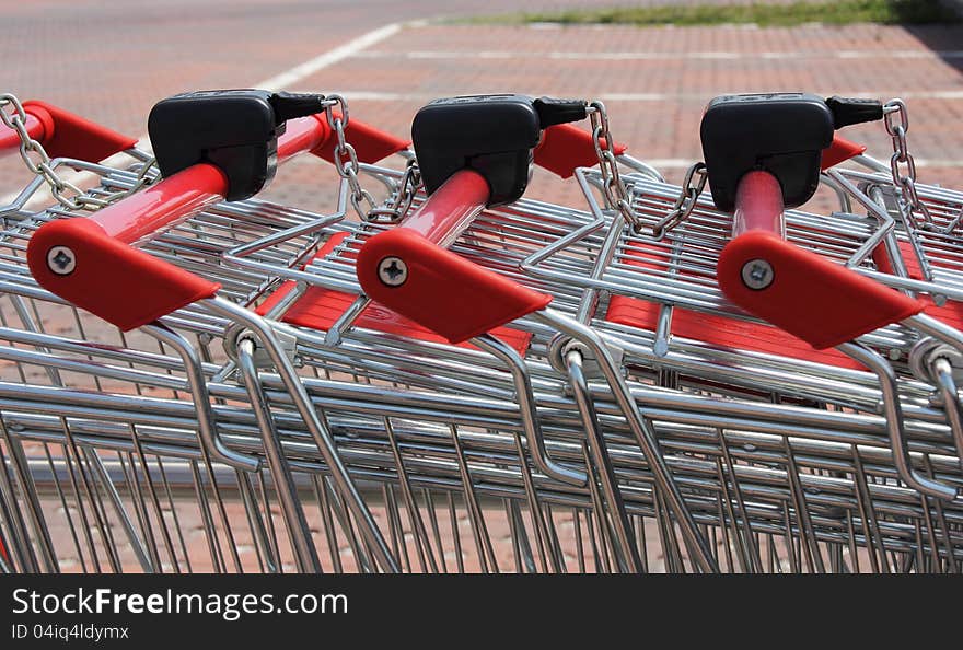 Set of stacked supermarket trolleys. Set of stacked supermarket trolleys