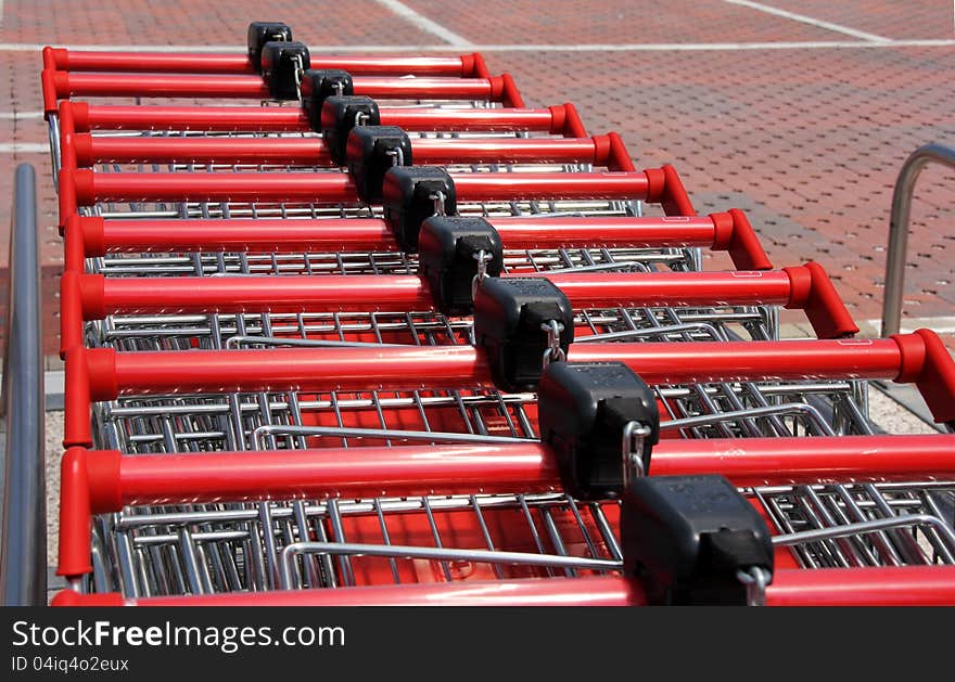 Set of stacked supermarket trolleys. Set of stacked supermarket trolleys