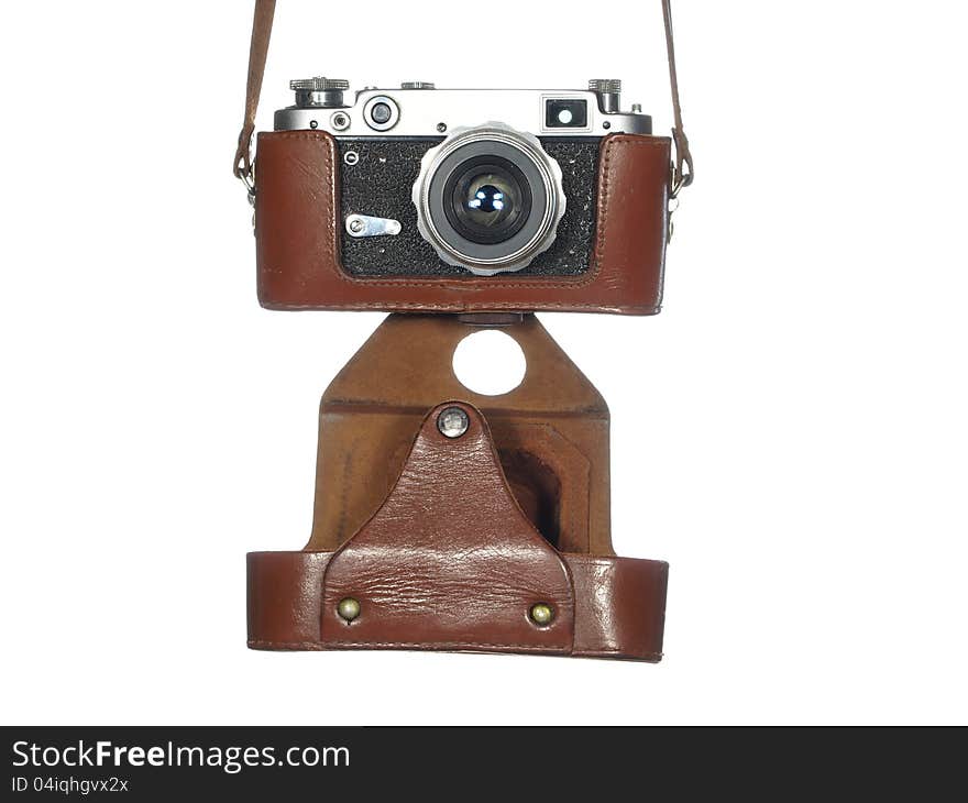 Classic vintage camera in a leather cover