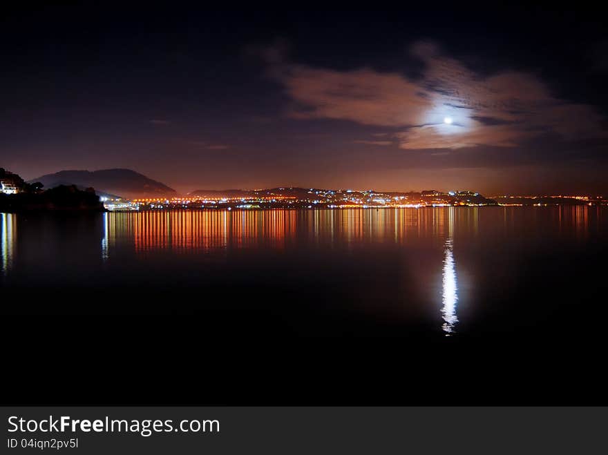 A view of Bacoli gulf by night, Naples, Itlay,. A view of Bacoli gulf by night, Naples, Itlay,