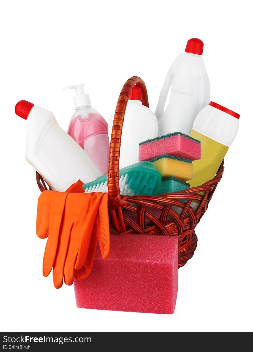 Assortment of means for cleaning on white