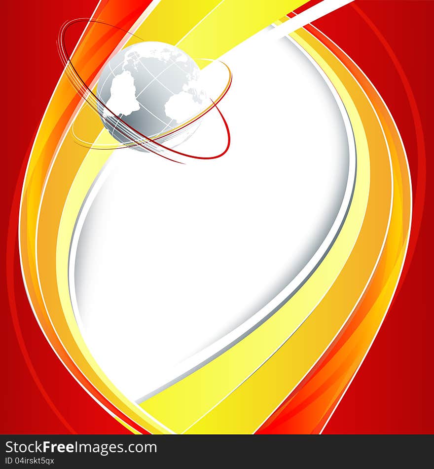 Vector wavy lines with copy space and globe. eps10