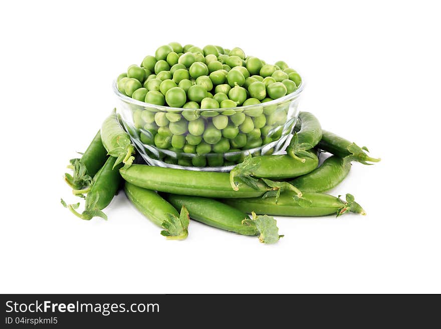 Pea Pod in bowl on a white background