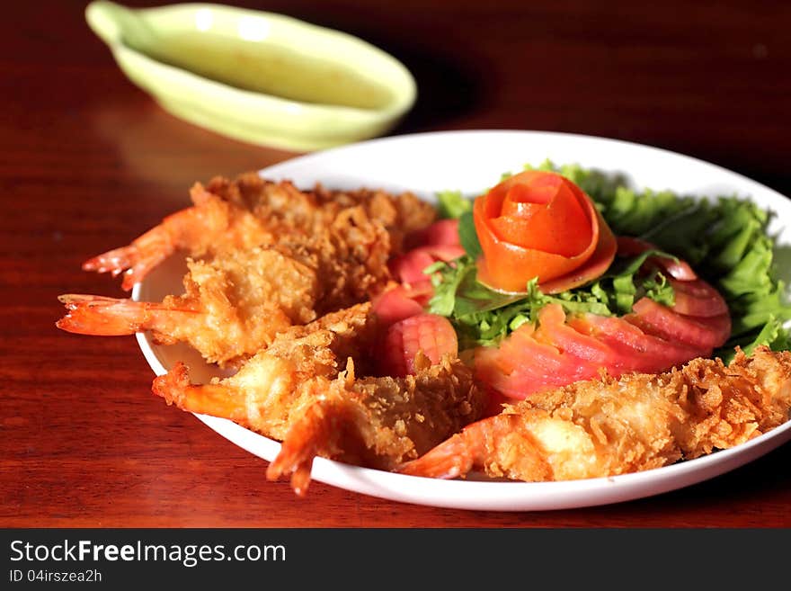 Batter-fried prawns