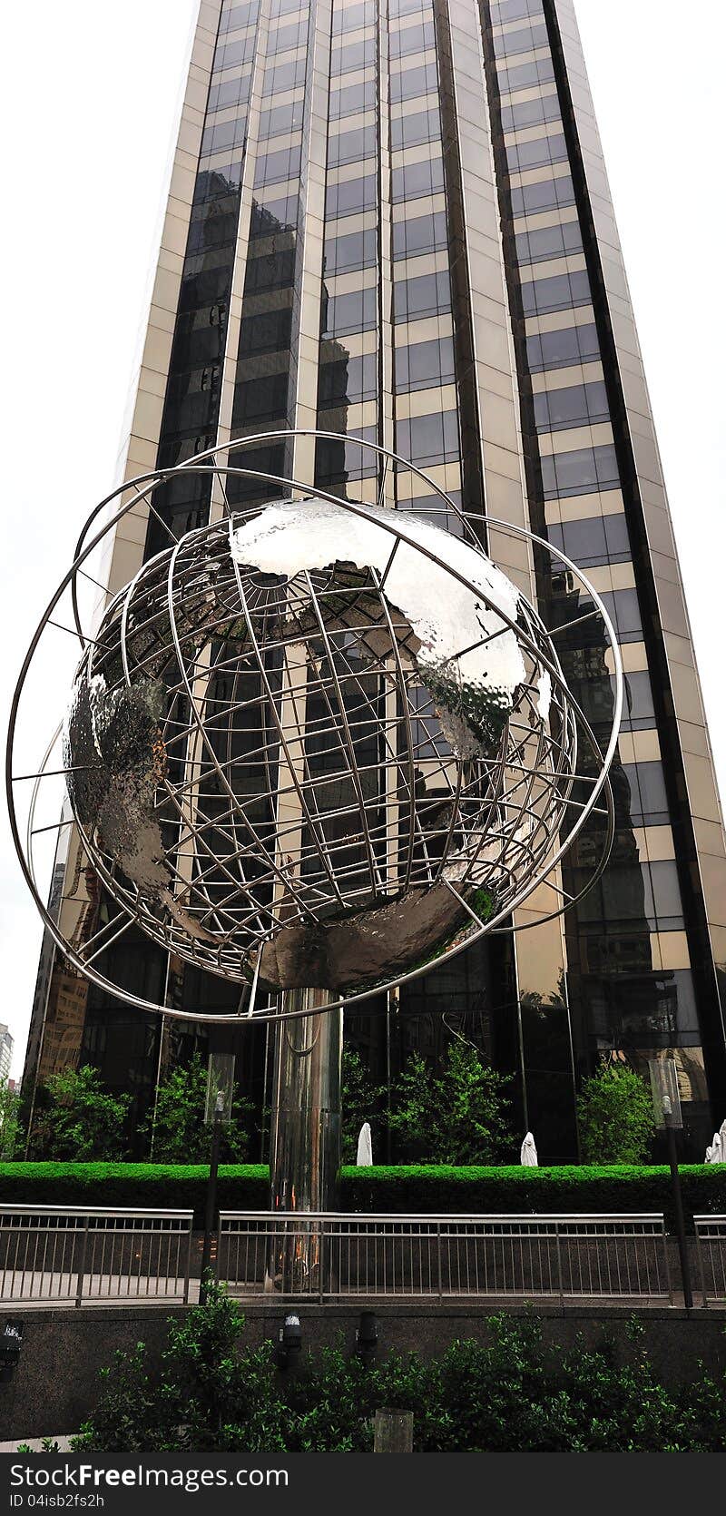 The famous Globe structure outside the Trump International Hotel and Tower was photographed in late afternoon. The famous Globe structure outside the Trump International Hotel and Tower was photographed in late afternoon