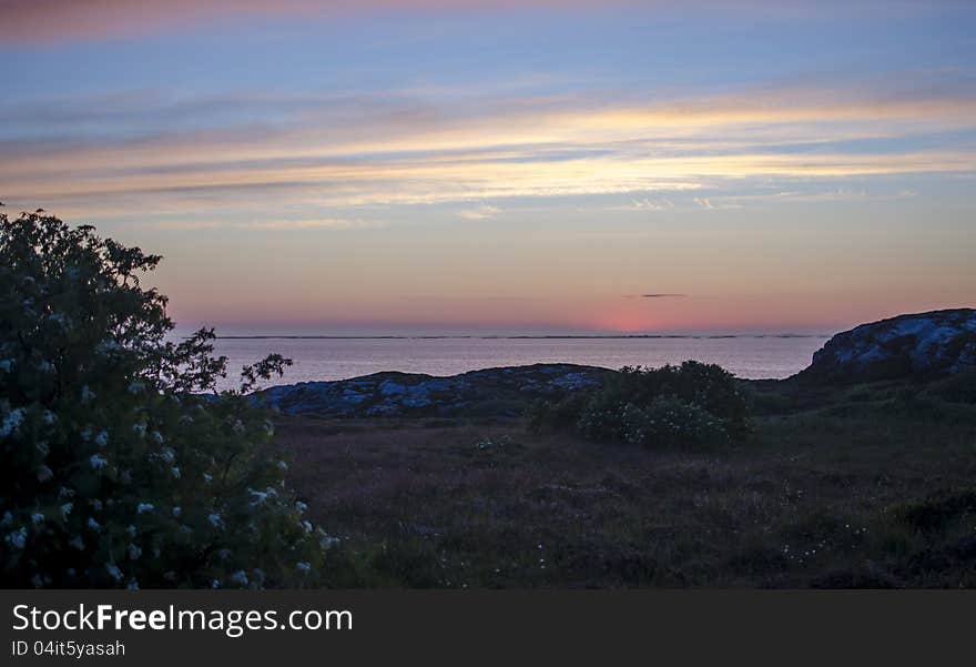 Beautiful sunset over norwegian sea