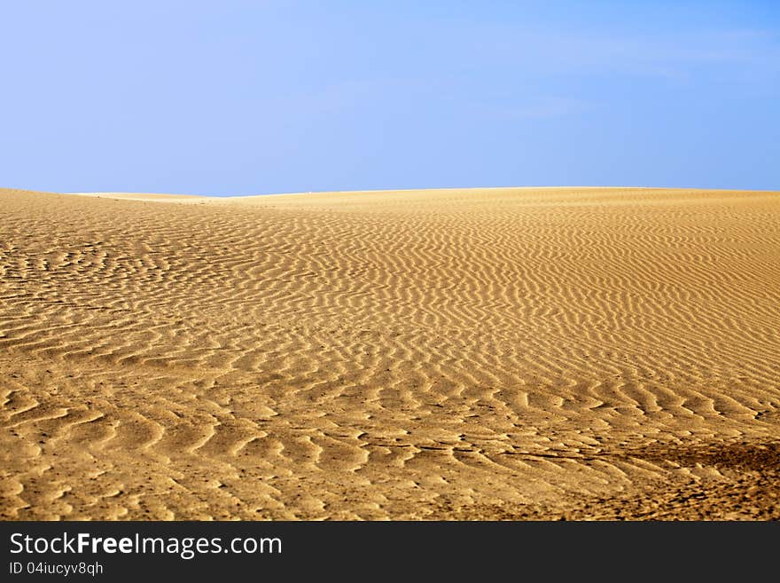 Desert sand and clear blue sky in a hot day. Desert sand and clear blue sky in a hot day