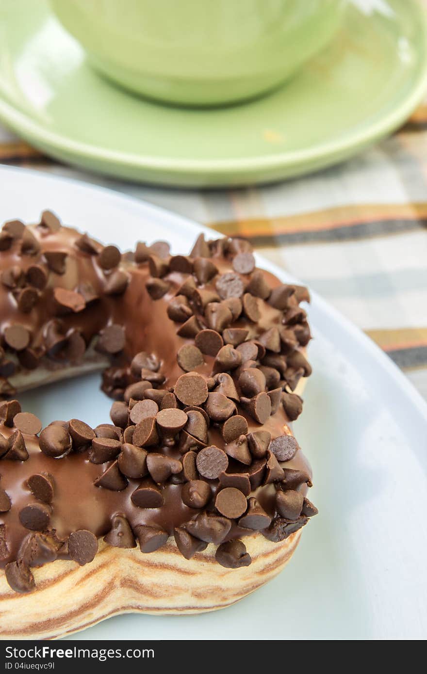 Chocolate donut on the table