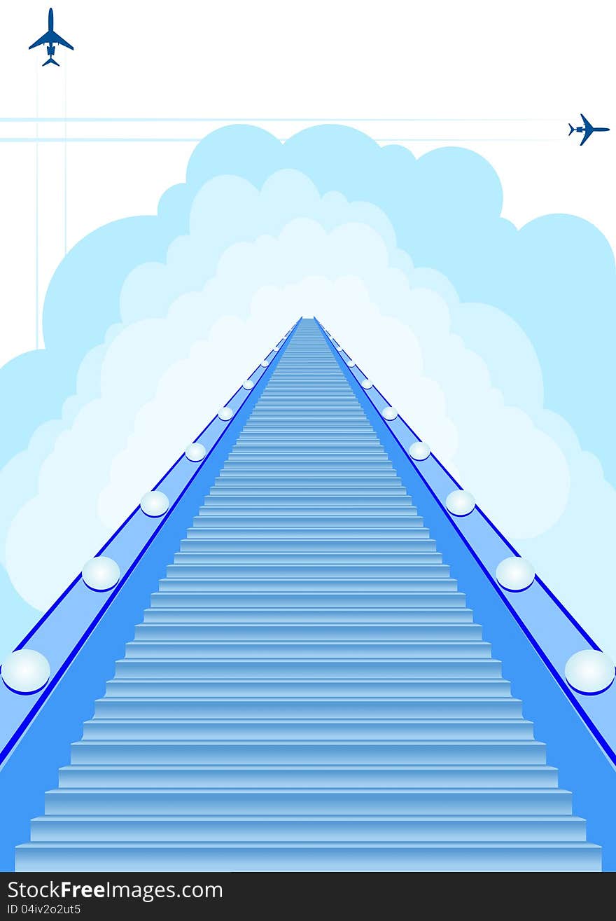 Escalator stretching into the sky. The illustration on a white background. Escalator stretching into the sky. The illustration on a white background.