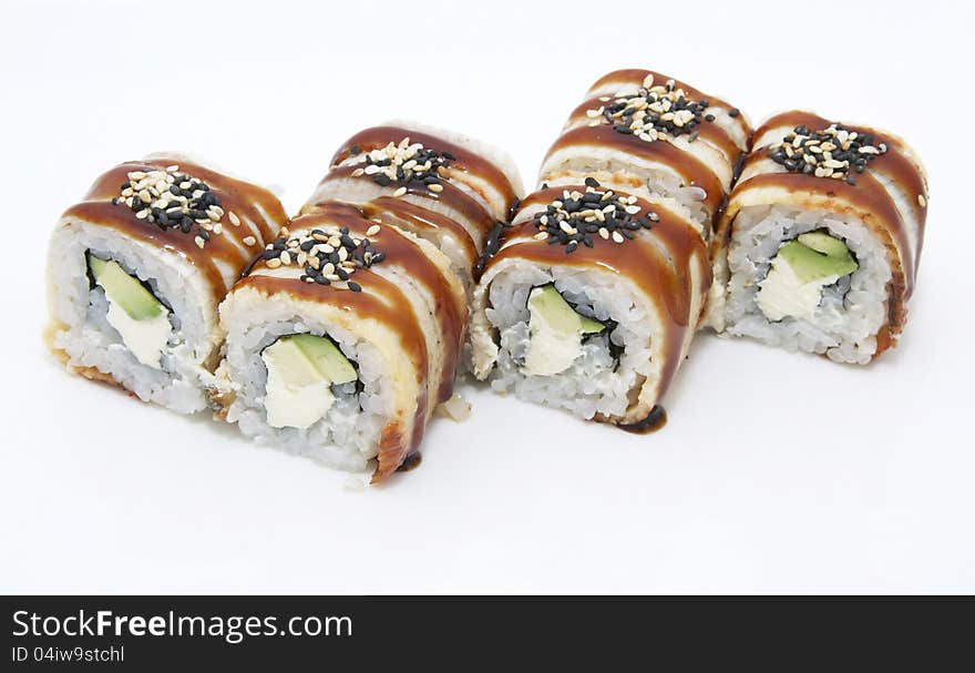 Japanese sushi seafood on a white background