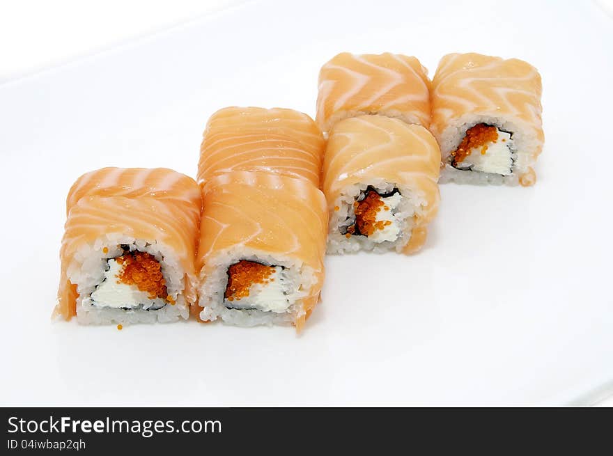 Japanese sushi seafood on a white background