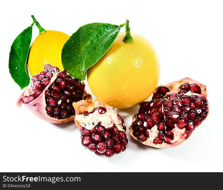 Lemons and parts of pomegranate for breakfast. Lemons and parts of pomegranate for breakfast