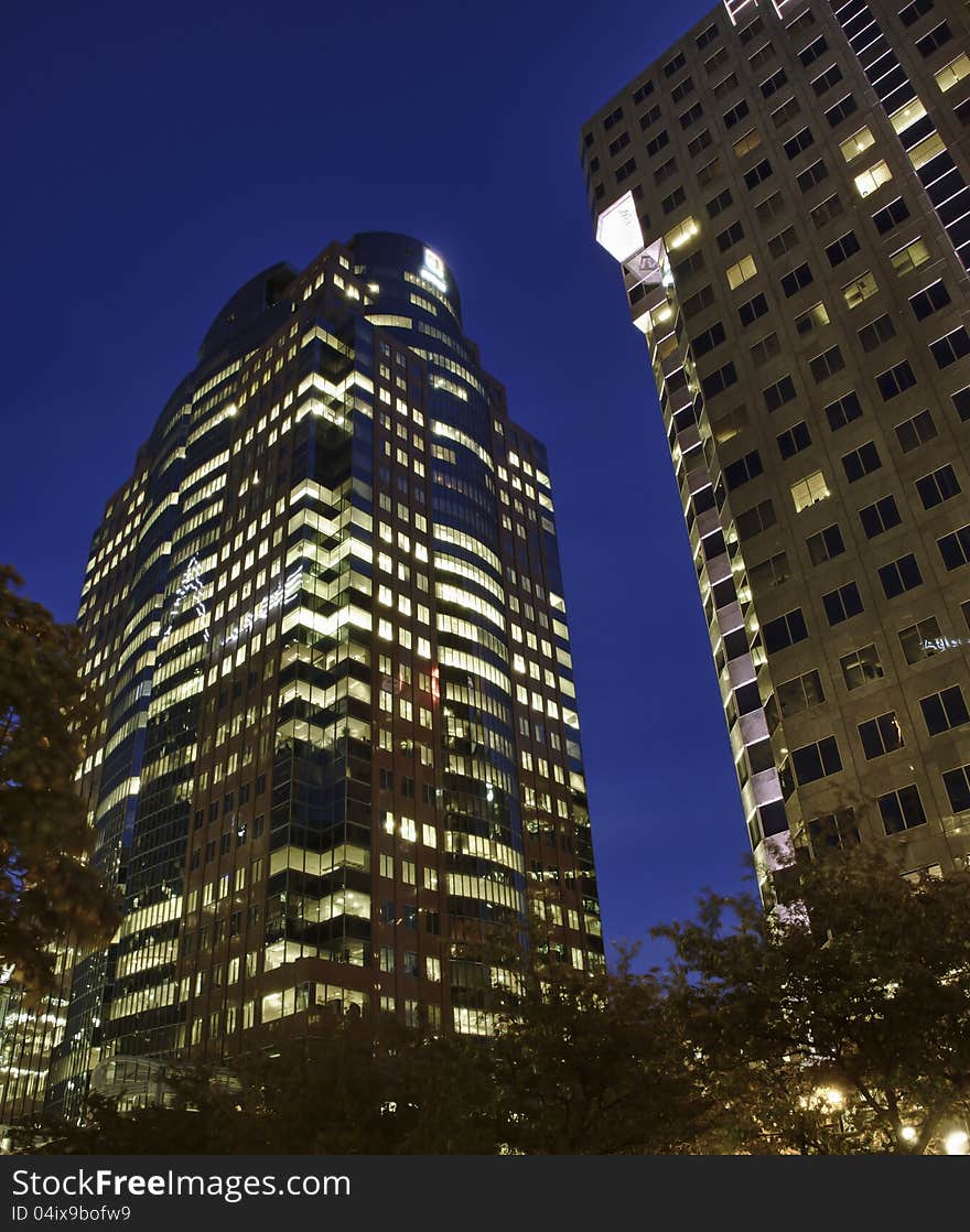 Buildings at night  blue hour. Buildings at night  blue hour