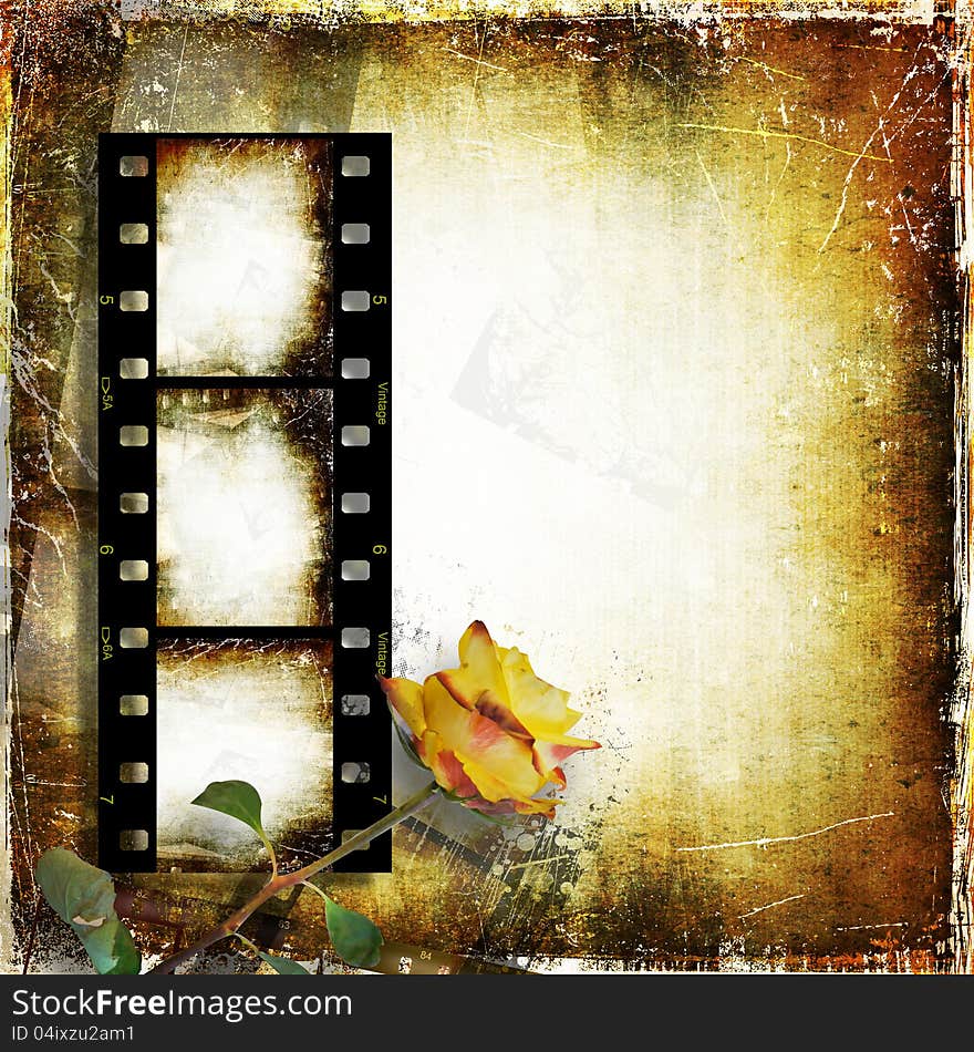 Vintage background with film strip and roses