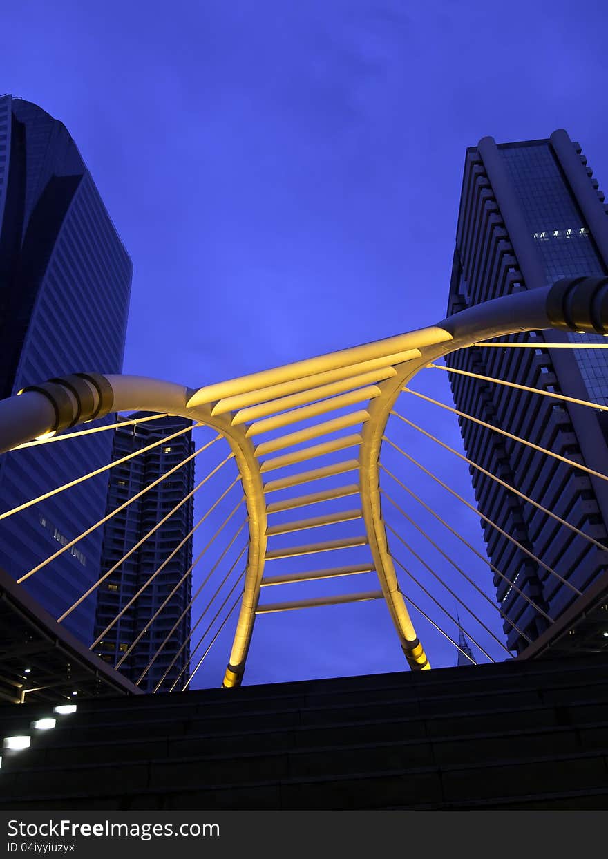 Pubic skywalk at bangkok downtown square night