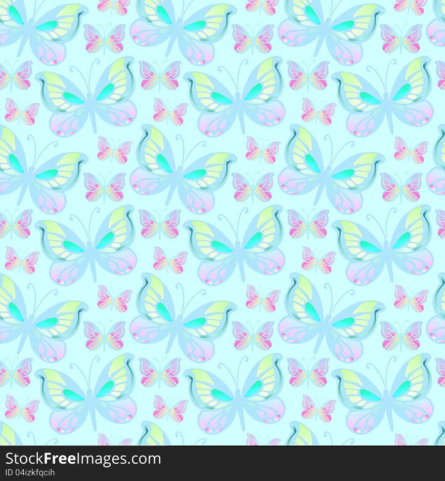 Seamless / endless tile with butterflies in light colours. Seamless / endless tile with butterflies in light colours