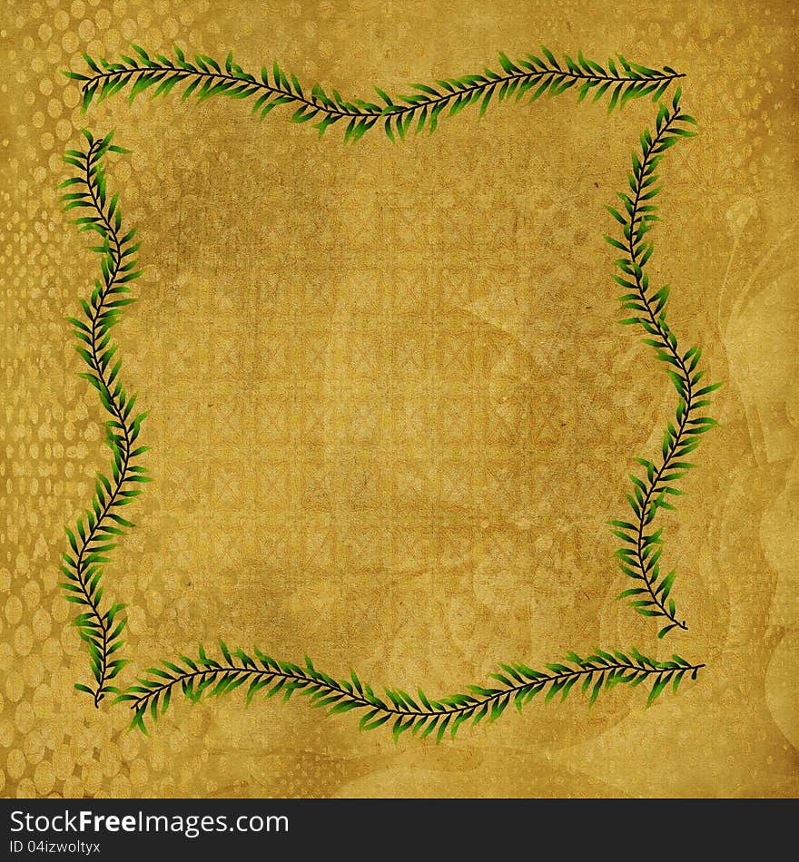 Illustration of frame from green leaves on grunge background. Illustration of frame from green leaves on grunge background.