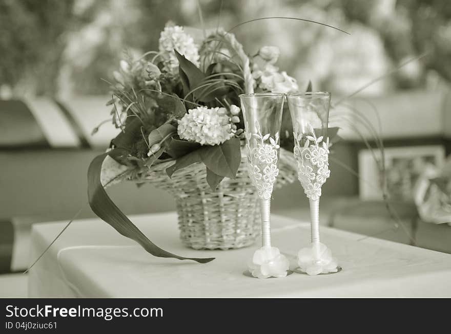 Nostalgic Flowers and wine at the celebration