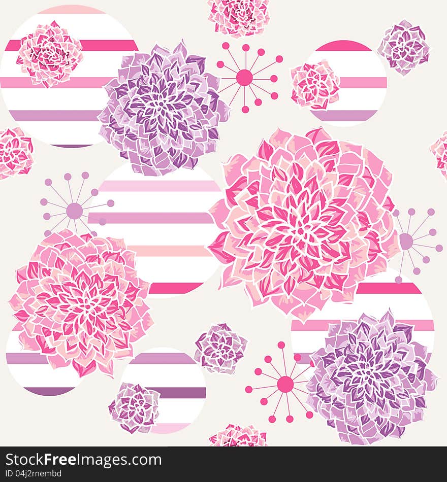 Delicate pink seamless background with flowers and stars. Delicate pink seamless background with flowers and stars