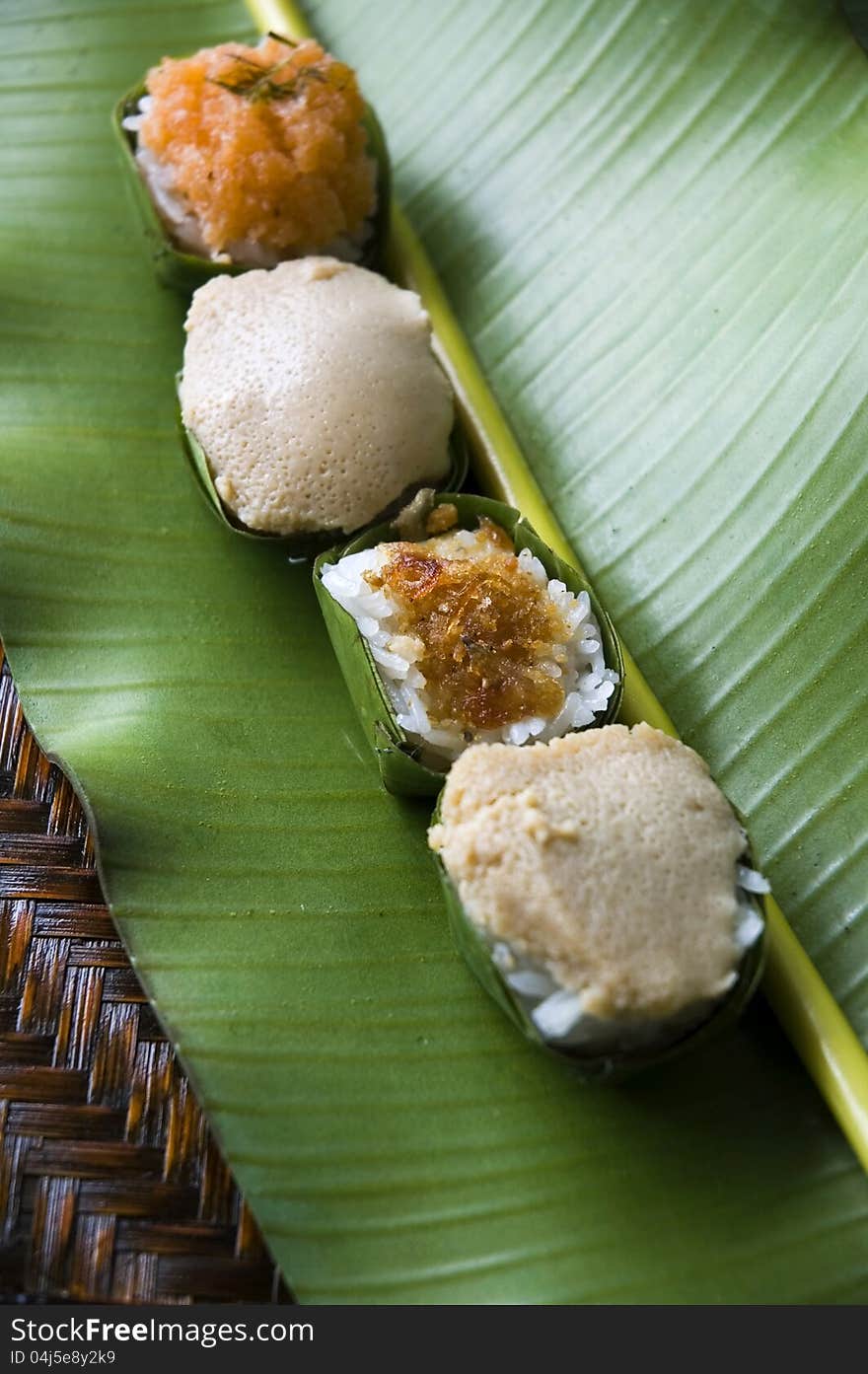 Thai dessert on banana leaf