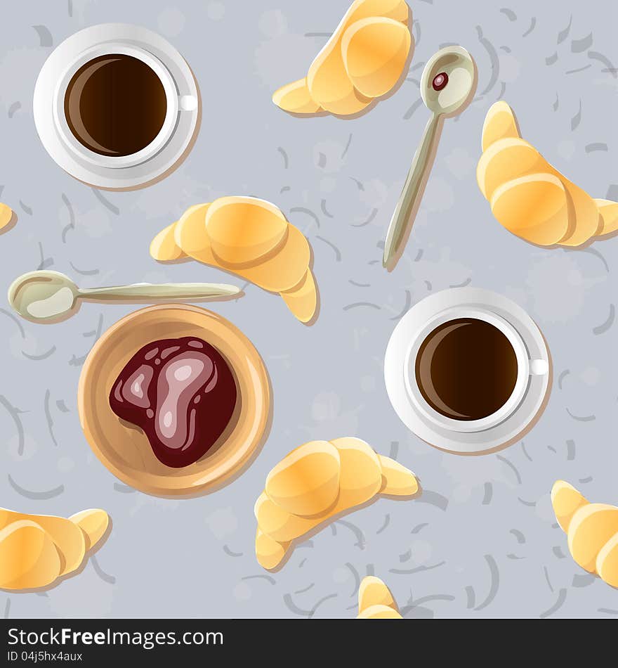 Vector seamless background with food and coffee. Vector seamless background with food and coffee