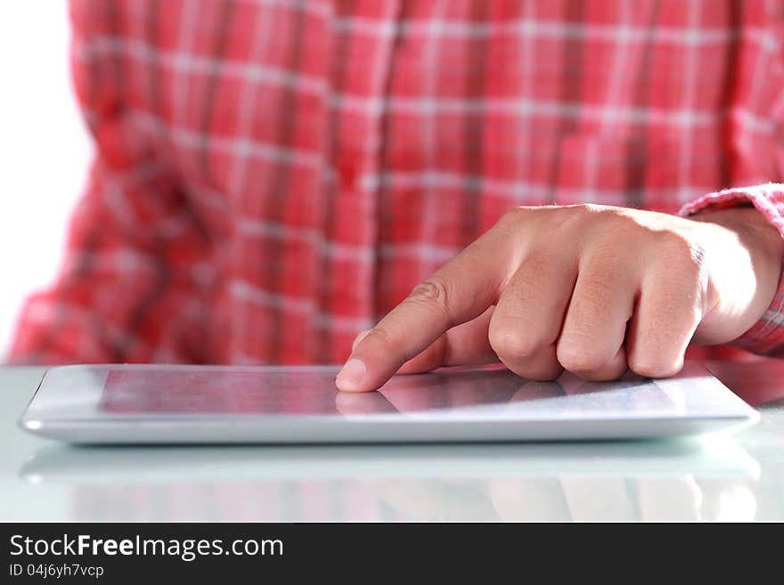 Man using digital tablet, Close-up